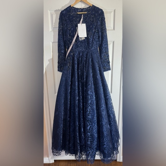 MAC DUGGAL Embellished Illusion Long Sleeve A Line Gown NWT Style A11121 - Picture 5 of 8